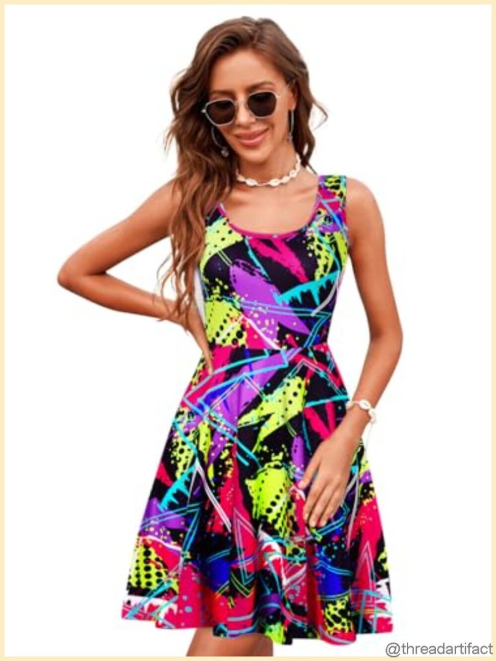 Women Sleeveless U-Neck A-Line Midi Dress Polyester Spandex Casual